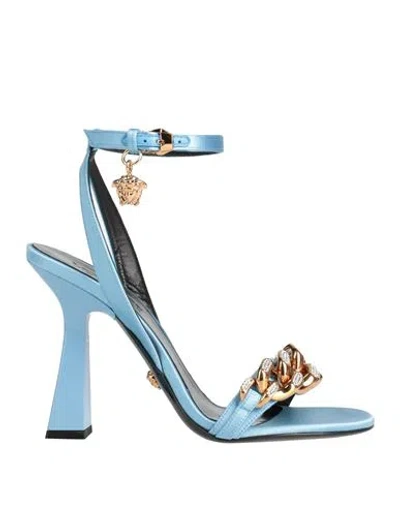 Versace Woman Sandals Light Blue Size 8 Textile Fibers In Gray