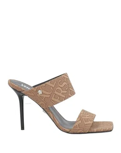 Versace Woman Sandals Light Brown Size 7 Textile Fibers