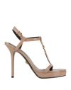 Versace Woman Sandals Light Brown Size 8 Leather In Multi