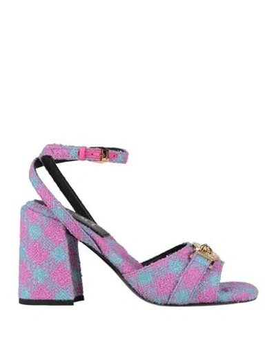 Versace Woman Sandals Lilac Size 8 Textile Fibers In Purple