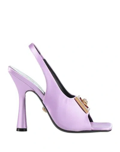 Versace Woman Sandals Mauve Size 7 Textile Fibers, Soft Leather In Purple