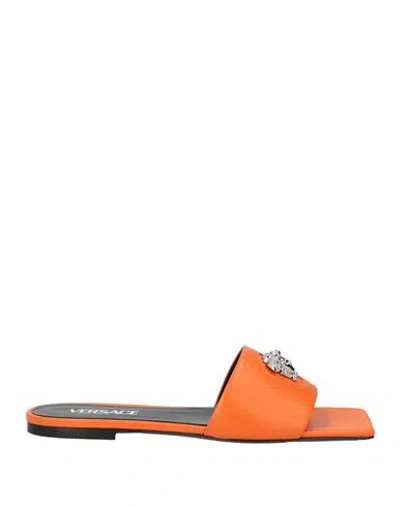 Versace Woman Sandals Orange Size 8 Calfskin In Orange