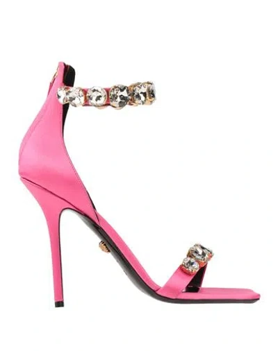 Versace Woman Sandals Pink Size 9.5 Textile Fibers