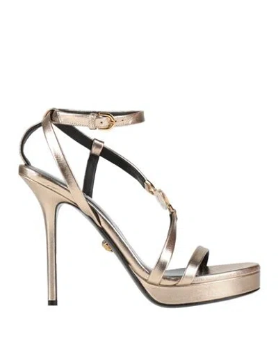 Versace Woman Sandals Platinum Size 8 Leather In Gold