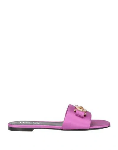 Versace Woman Sandals Purple Size 7 Textile Fibers
