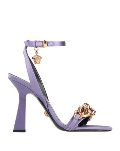 Versace Woman Sandals Purple Size 8 Textile Fibers