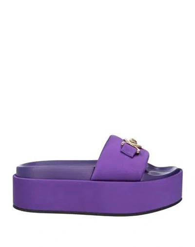 Versace Woman Sandals Purple Size 8 Textile Fibers