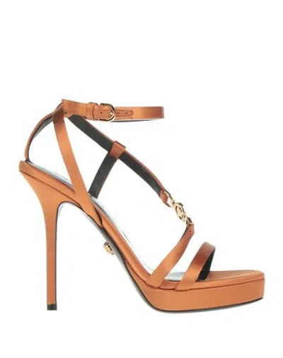 Versace Woman Sandals Rust Size 5.5 Textile Fibers In Red