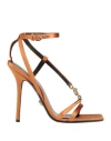 Versace Woman Sandals Rust Size 7 Leather, Textile Fibers In Red