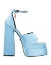 Versace Woman Light-blue Satin Medusa Aevitas Sandals In Blue