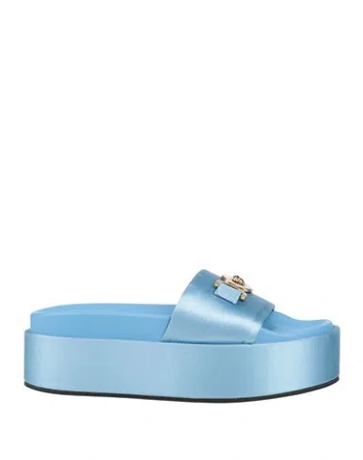 Versace Woman Sandals Sky Blue Size 9 Textile Fibers