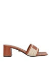 Versace Woman Sandals Tan Size 10.5 Leather, Textile Fibers