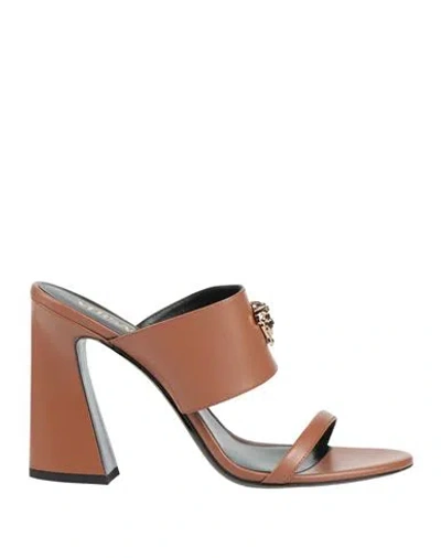 Versace Woman Sandals Tan Size 7 Calfskin In Brown