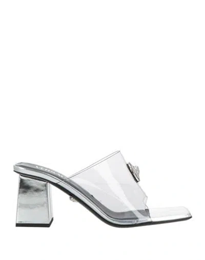 Versace Woman Sandals Transparent Size 8 Pvc - Polyvinyl Chloride, Leather In Silver