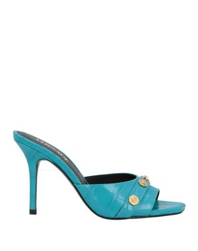 Versace Woman Sandals Turquoise Size 8 Calfskin In Blue