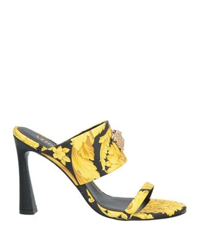 Versace Woman Sandals Yellow Size 8 Calfskin In Multi