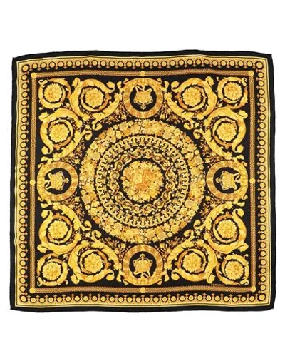 Versace Barocco Silk Scarf In Black/gold