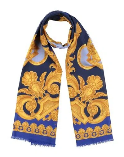 VERSACE VERSACE WOMAN SCARF BLUE SIZE - MODAL, COTTON, CASHMERE