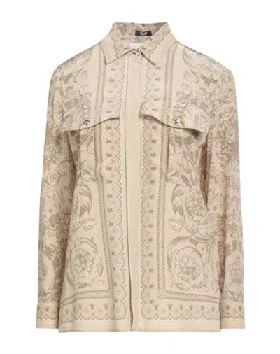 Versace Woman Shirt Beige Size 2 Silk In Sand