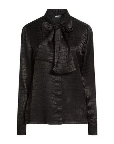 Versace Woman Shirt Black Size 10 Viscose, Silk