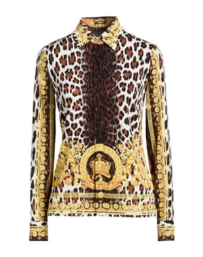 Versace Woman Shirt Brown Size 6 Silk, Elastane In Animal Print