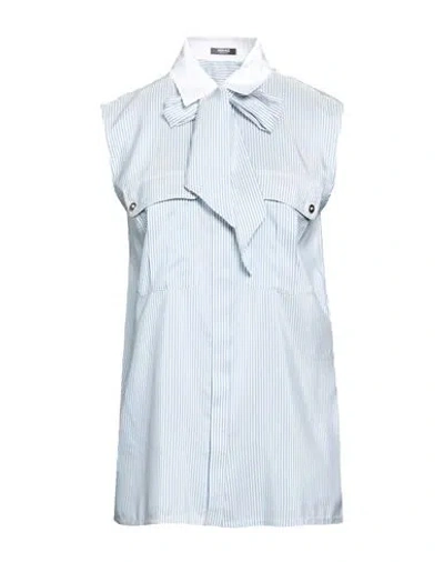 Versace Woman Shirt Light Blue Size 4 Silk, Cotton