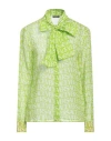 Versace All Over Logo Printed Silk Chiffon Shirt In Green