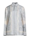 Versace Silk Twill Shirt With La Coupe Des Dieux Print In Gray