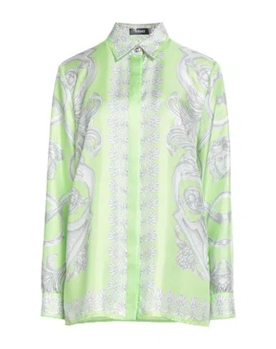 Versace Woman Shirt Lime Green Size 10 Silk In Multi