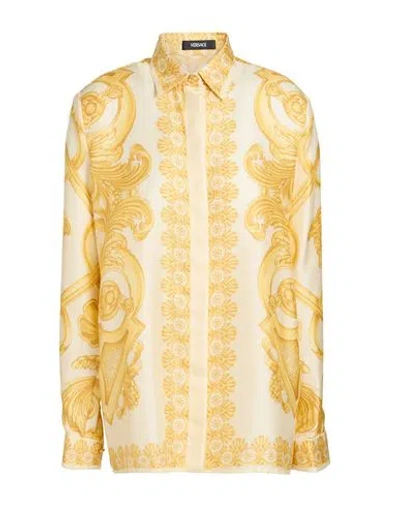 Versace Woman Shirt Pastel Yellow Size 8 Silk
