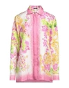 Versace Button-down Printed Silk Shirt In Pink