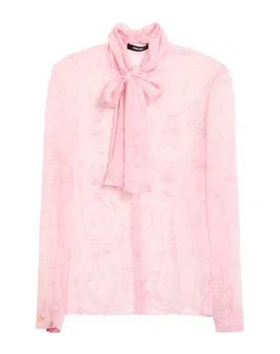 Versace Woman Shirt Pink Size 12 Silk, Acetate