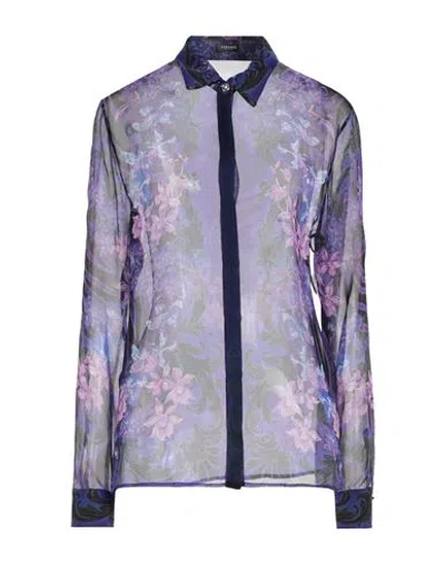 Versace Woman Shirt Purple Size 8 Silk In Multi