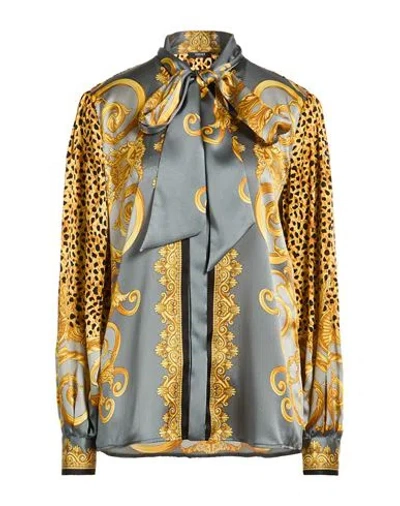 Versace Woman Shirt Slate Blue Size 6 Silk In Multi