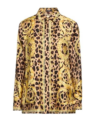 Versace Woman Shirt Yellow Size 14 Silk In Gold