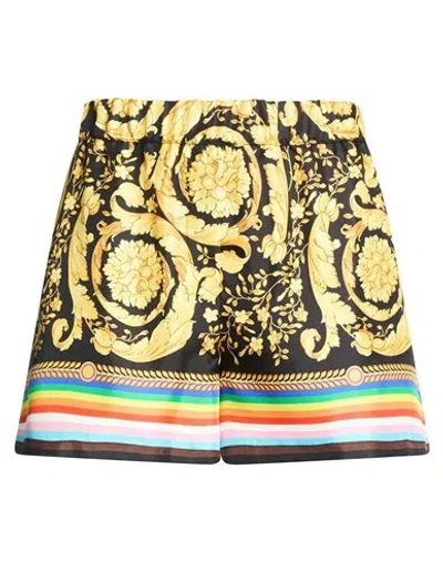 Versace Woman Shorts & Bermuda Shorts Black Size 0 Silk In Yellow