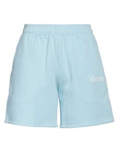 VERSACE VERSACE WOMAN SHORTS & BERMUDA SHORTS SKY BLUE SIZE 6 COTTON, POLYESTER