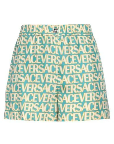Versace Woman Shorts & Bermuda Shorts Turquoise Size 6 Silk In Green