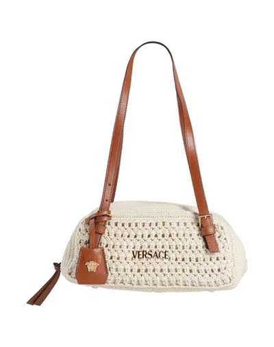 Versace Woman Shoulder Bag Ivory Size - Cotton, Lambskin In White