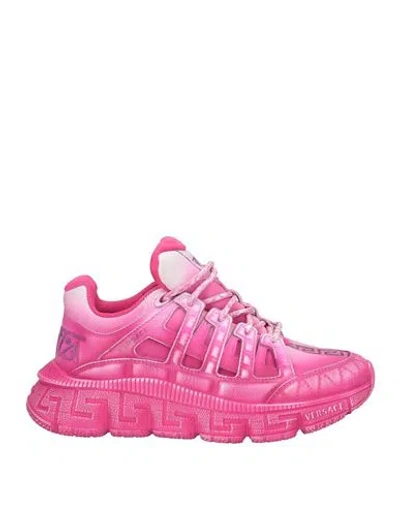 Versace Woman Sneakers Fuchsia Size 7 Calfskin, Textile Fibers In Pink