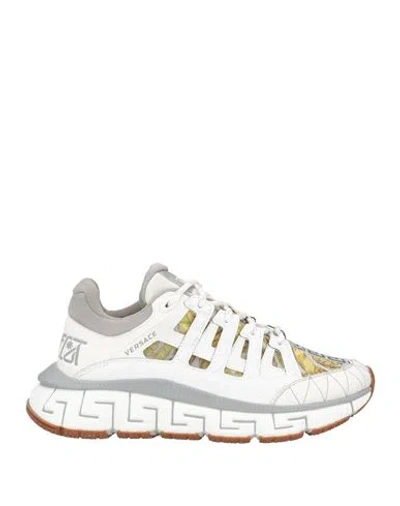 VERSACE VERSACE WOMAN SNEAKERS WHITE SIZE 5.5 LEATHER, TEXTILE FIBERS