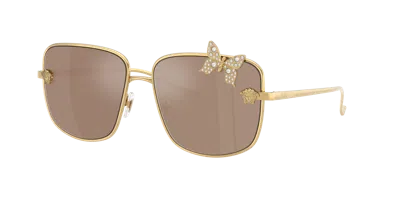 Versace Woman Sunglass Ve2282 In Clear Mirror Real Rose Gold