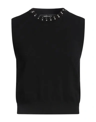 Versace Woman Sweater Black Size 10 Virgin Wool, Cashmere, Aluminum, Glass