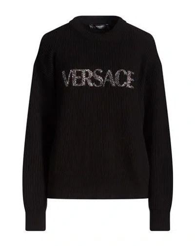 Versace Woman Sweater Black Size 6 Cashmere, Viscose, Metallic Polyester, Polyester, Glass