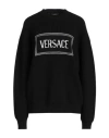 Versace Crew-neck Sweater With Logo Inlay In Black