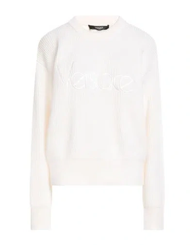 Versace Woman Sweater Cream Size 10 Virgin Wool, Viscose, Polyester In Neutral