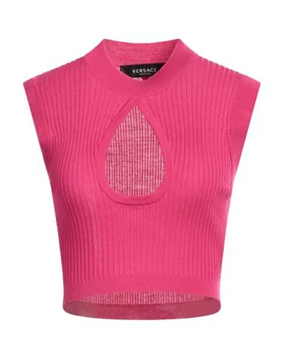 Versace Woman Sweater Fuchsia Size 6 Wool In Pink