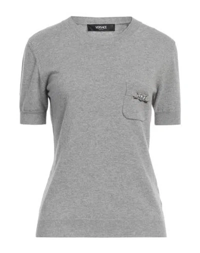 Versace Woman Sweater Grey Size 8 Virgin Wool, Cashmere In Gray