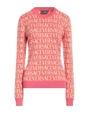 Versace Allover Logo Jacquard Sweater In Pink