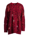 Versace Leopard-printed Semi-sheer Panelled Jumper In Red